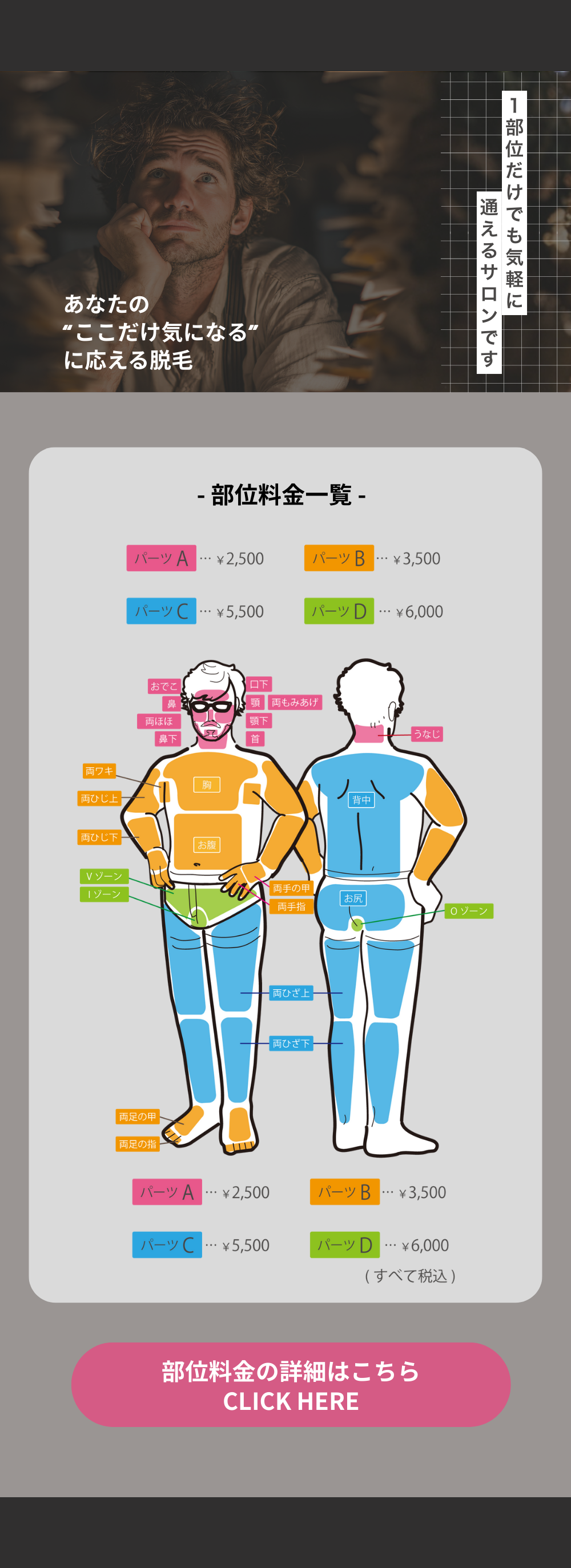 宝塚 メンズ脱毛 部位料金一覧 バナー