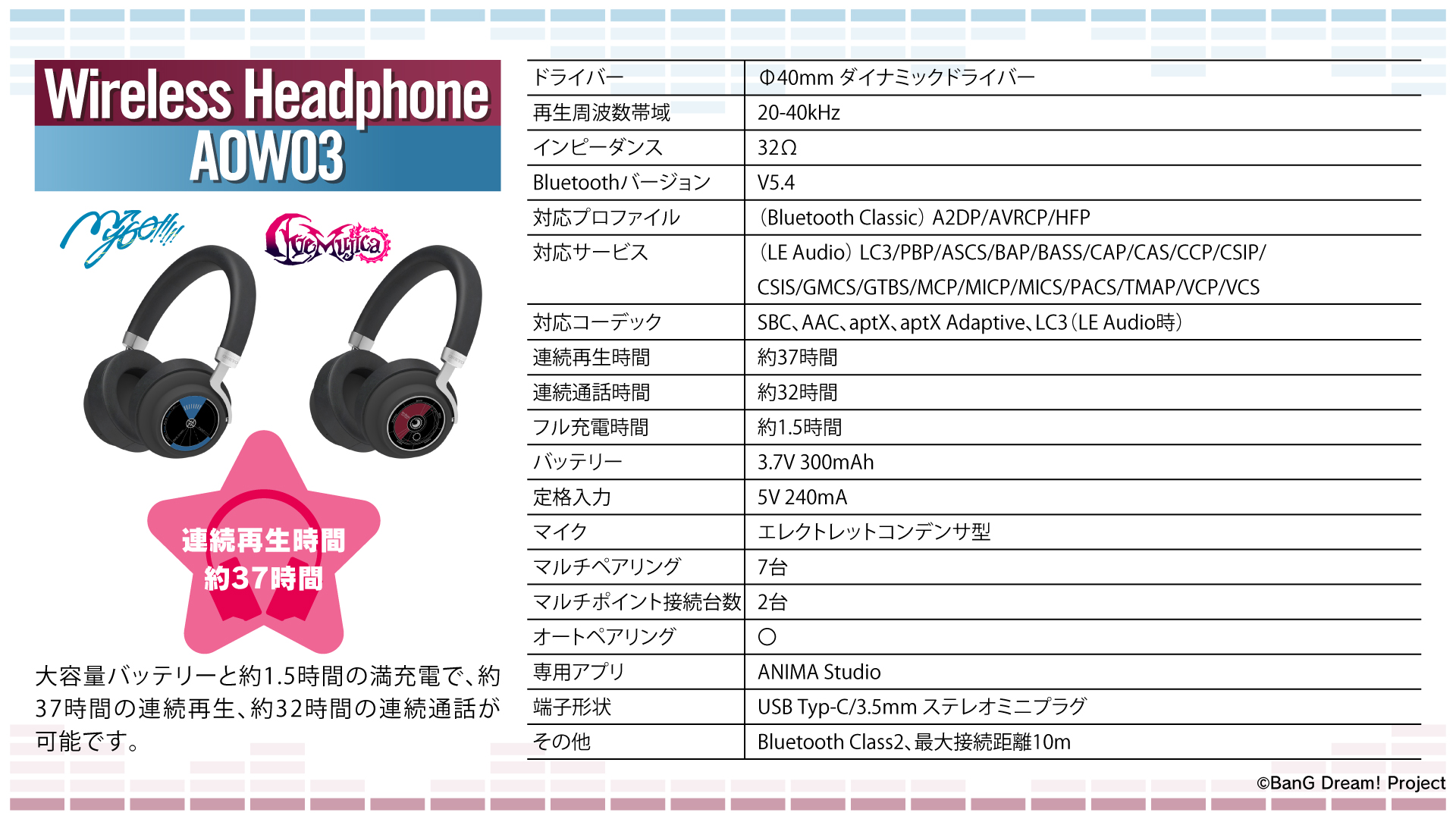 『BanG Dream! 』 ワイヤレスヘッドホン