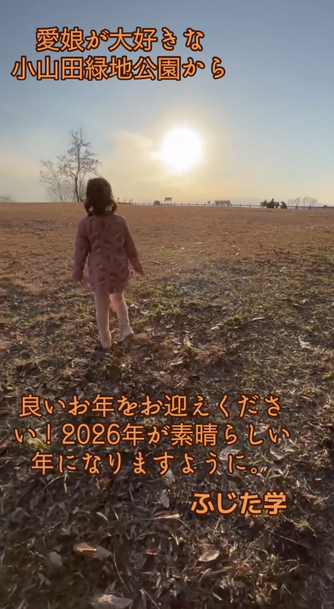 良いお年をお迎えください！2026年が素晴らしい年になりますように。  愛娘が大好きな 小山田緑地公園より  ふじた学  #未来への不安を夢と希望に変える #ふじた学 #町田市議 #自民党