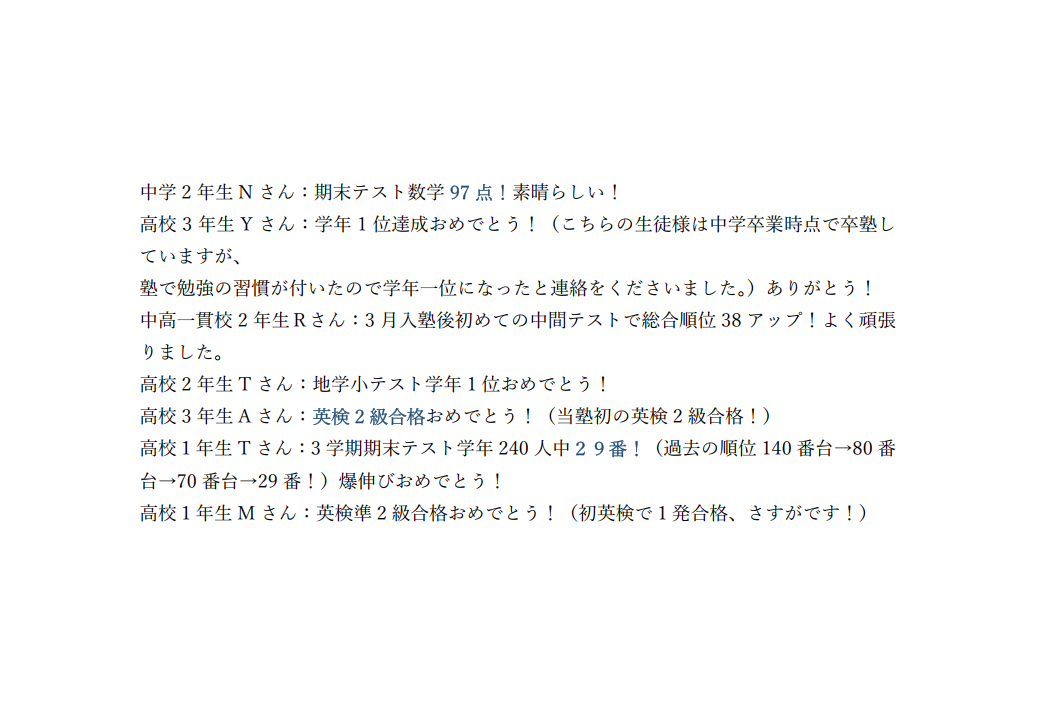 直近の実績です