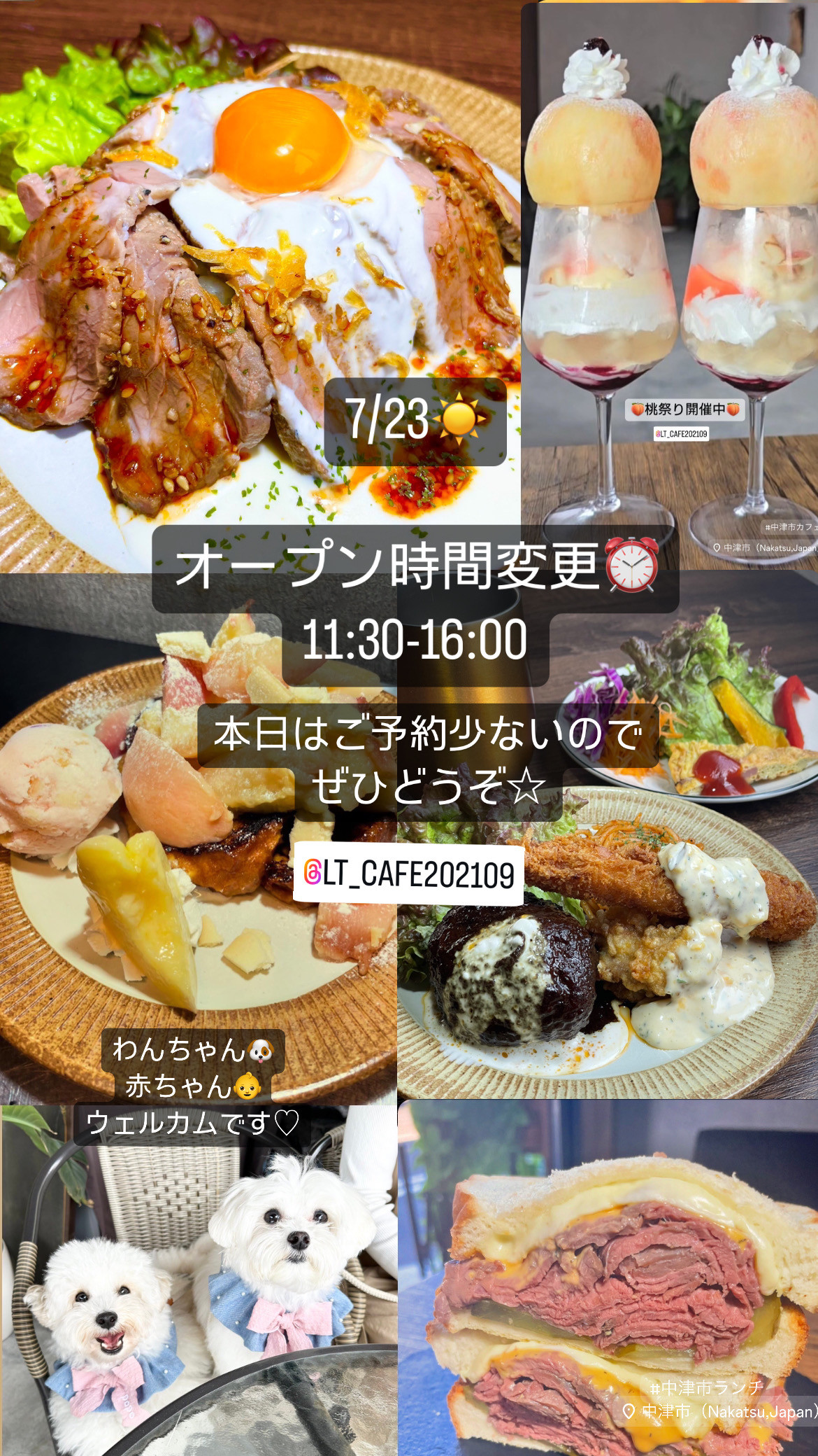 時間変更 　7/23  11:30-16:00オープン