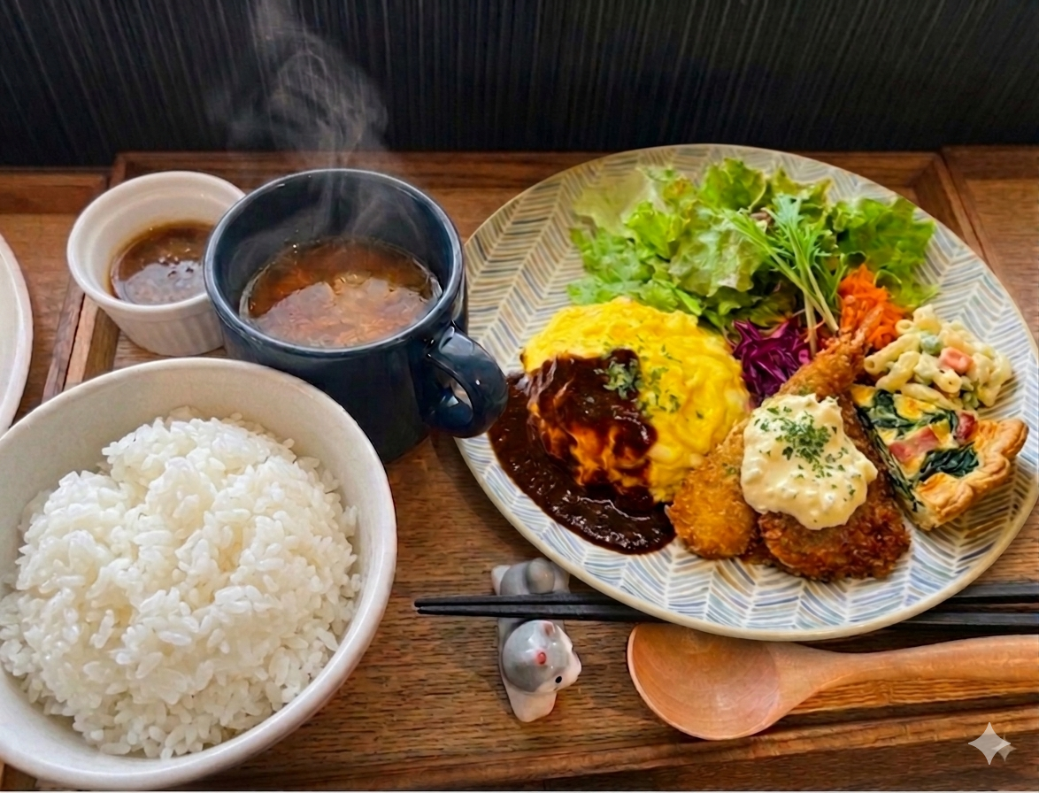ふわトロデミオムレツチキン南蛮エビフライ