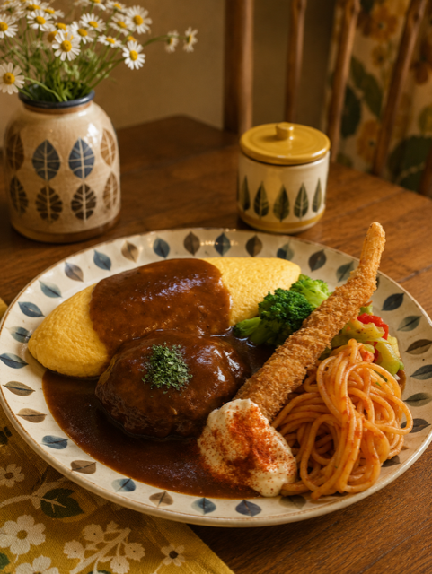 ハンバーグ＆エビフライオムライス（ふわとろオムライスに変更可)