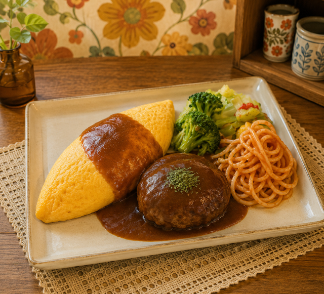 ハンバーグオムライス（ふわとろオムライスに変更可）