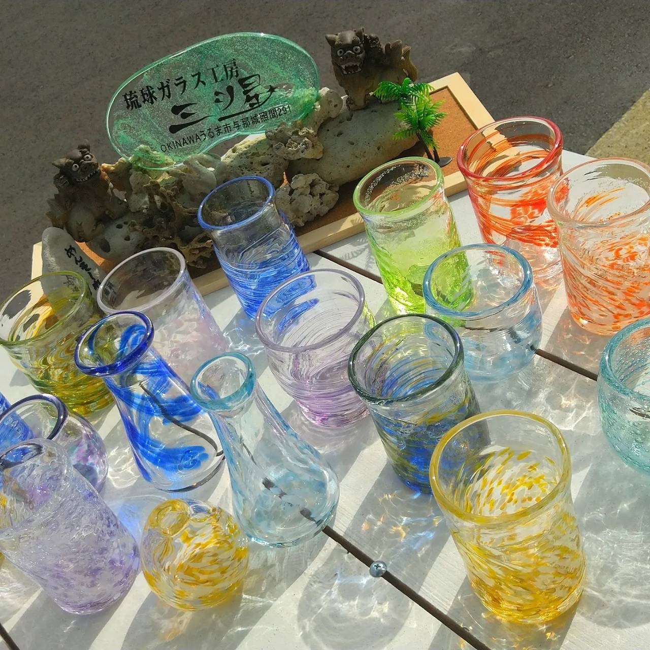 吹ガラス3点 宙吹きガラス工房 虹 茶泡波巻宙吹きグラス コップ カップ 作家 手作り