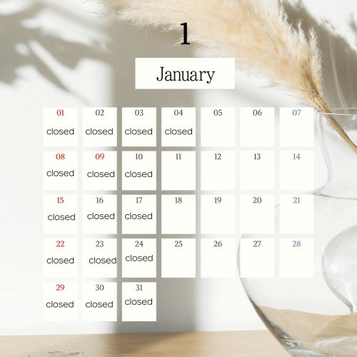 1月の定休日のお知らせ