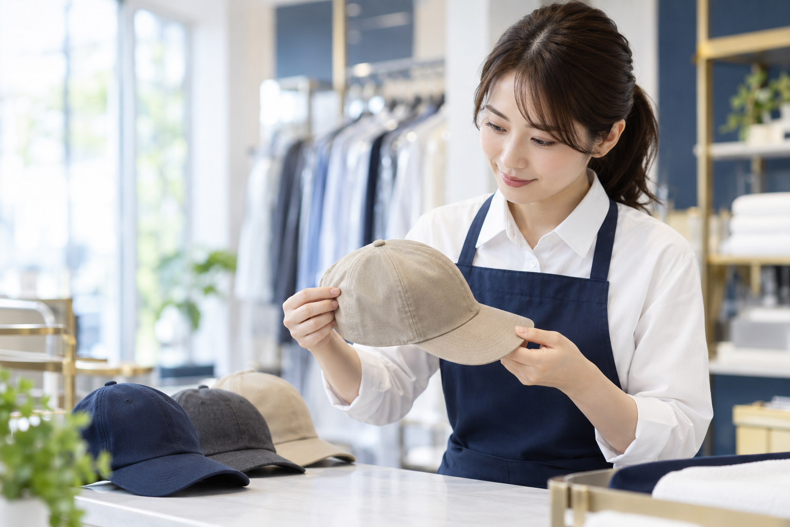 ブランドキャップクリーニングの対象となる色違いの布製キャップ