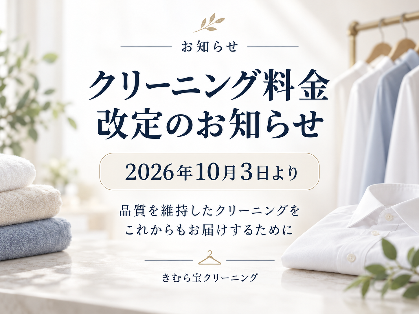 クリーニング料金改定のお知らせ