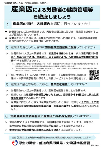 産業医による労働者の健康管理等を徹底しましょう