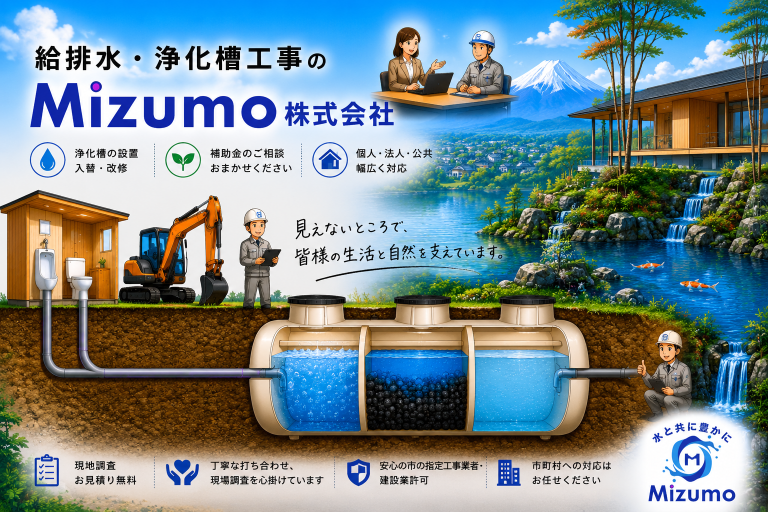 浄化槽工事・お庭の排水工事のご相談はMizumoへ