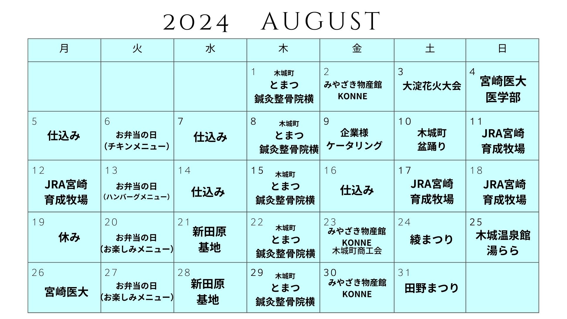 8月出店場所