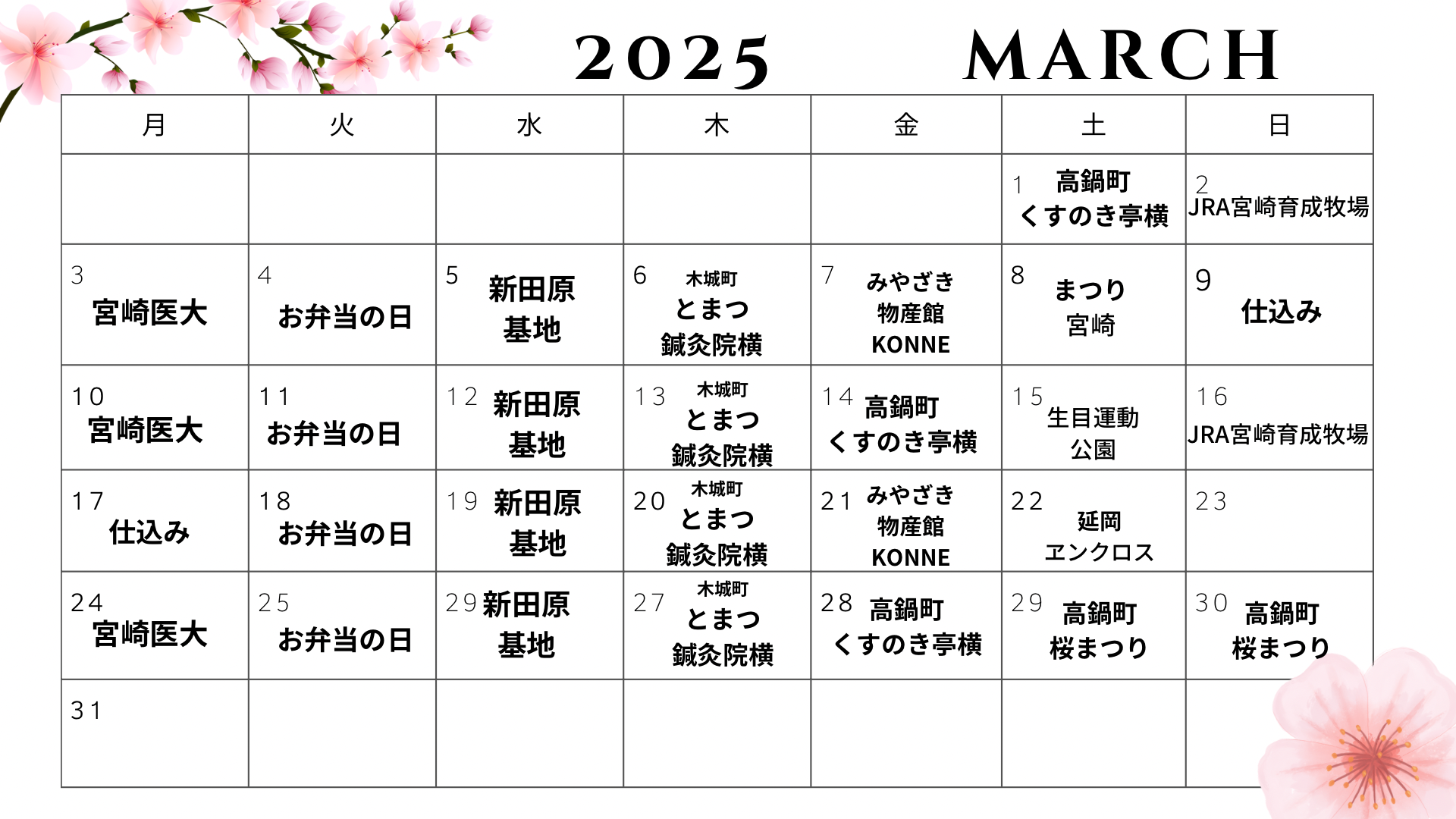 3月出店場所