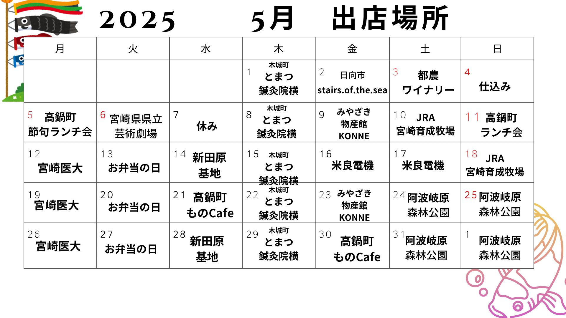 5月の出店場所