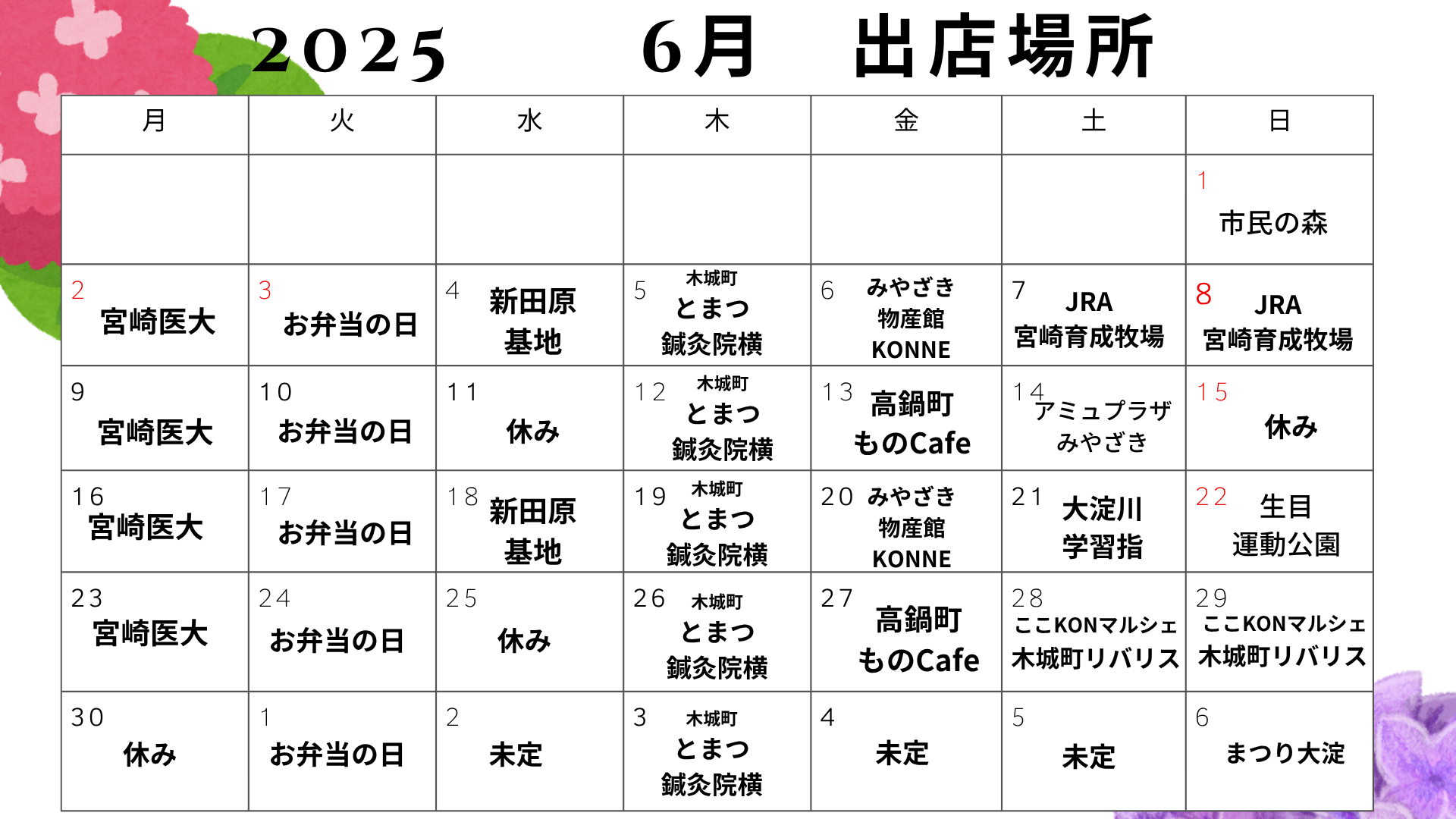 6月に出店場所