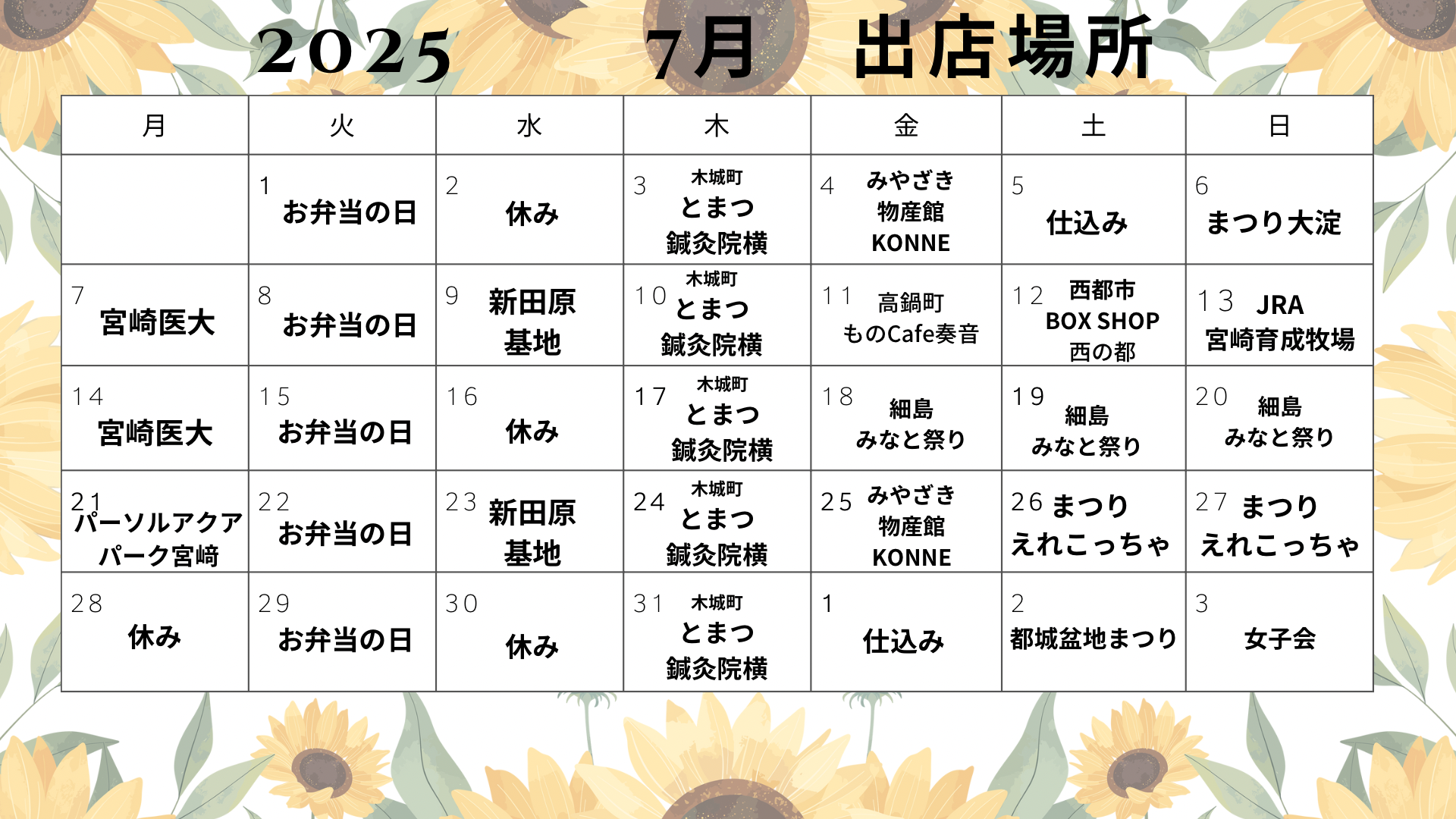 ７月の出店場所