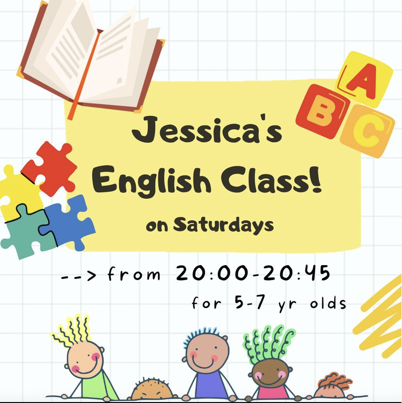 Saturday ESL Classes by Jessica 土曜20時に5-7歳向けJessicaの英語クラスを開講します
