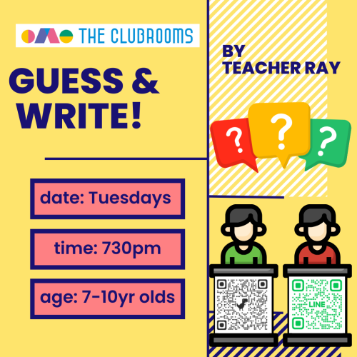 Tue 730pm-815pm "Guess & Write! English Quiz Games" & by Ray 火曜7:30pmクイズで学ぶえいごゲーム ネイティブクラス