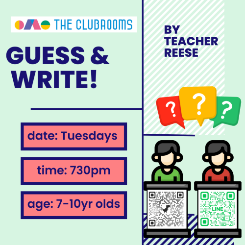 Tue 730pm-815pm "Guess & Write! English Quiz Games" 火曜7:30pmクイズで学ぶえいごゲーム ネイティブクラス