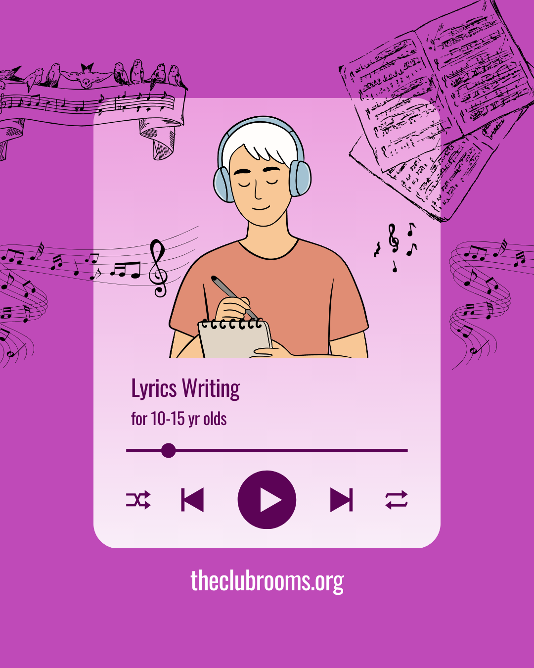 Danielの歌詞ライティング＋チームアクティビティのクラス　木曜8pm 10-15歳向け　Creative lyrical writing