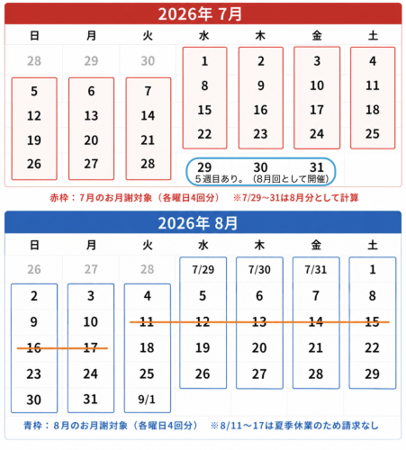 【夏休み期間について】 グループレッスンご受講のご家庭へ　
