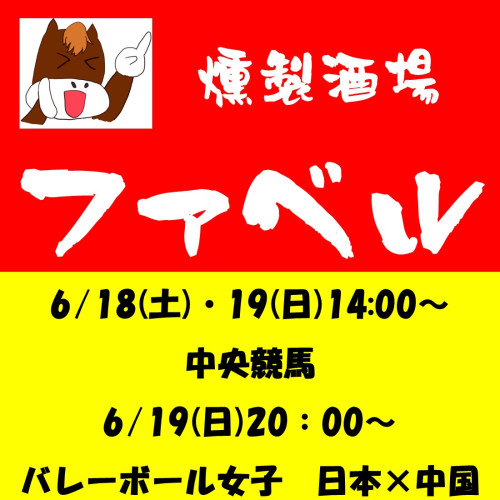 6/18(土)・19(日)は中央競馬・バレーボール女子 日本×中国