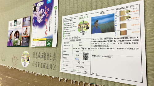 最高峰の畳表ひのさらさとひのさくらが並ぶ佐藤畳工業の作業風景