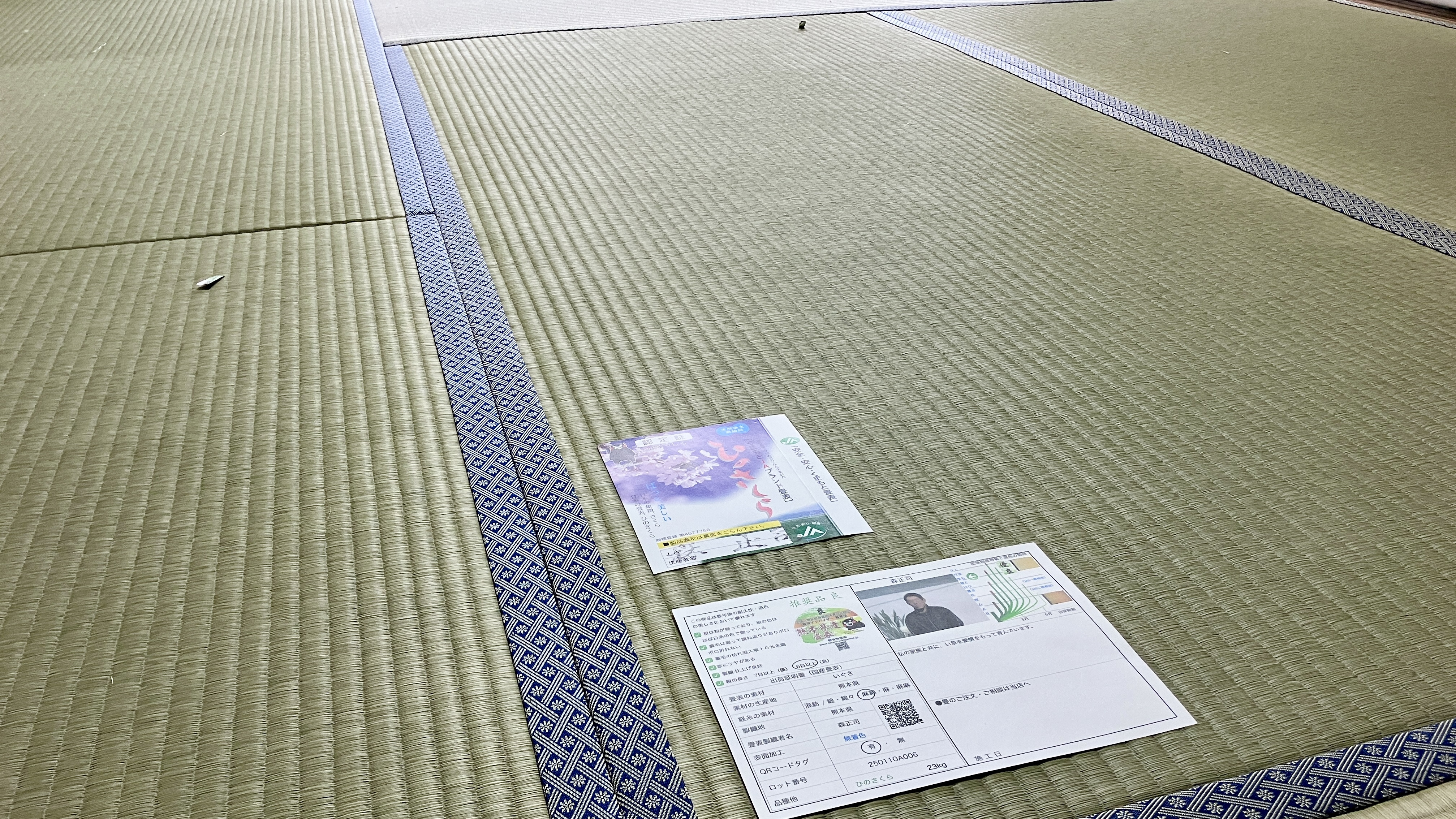 桐生市相生町にて伝統の紺色・巴No.11の畳縁で美しく引き締まった1階8畳間の和室全体