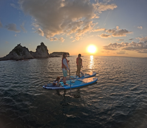 南房総 サンセットDOG SUP 勝山海岸 夕日と犬