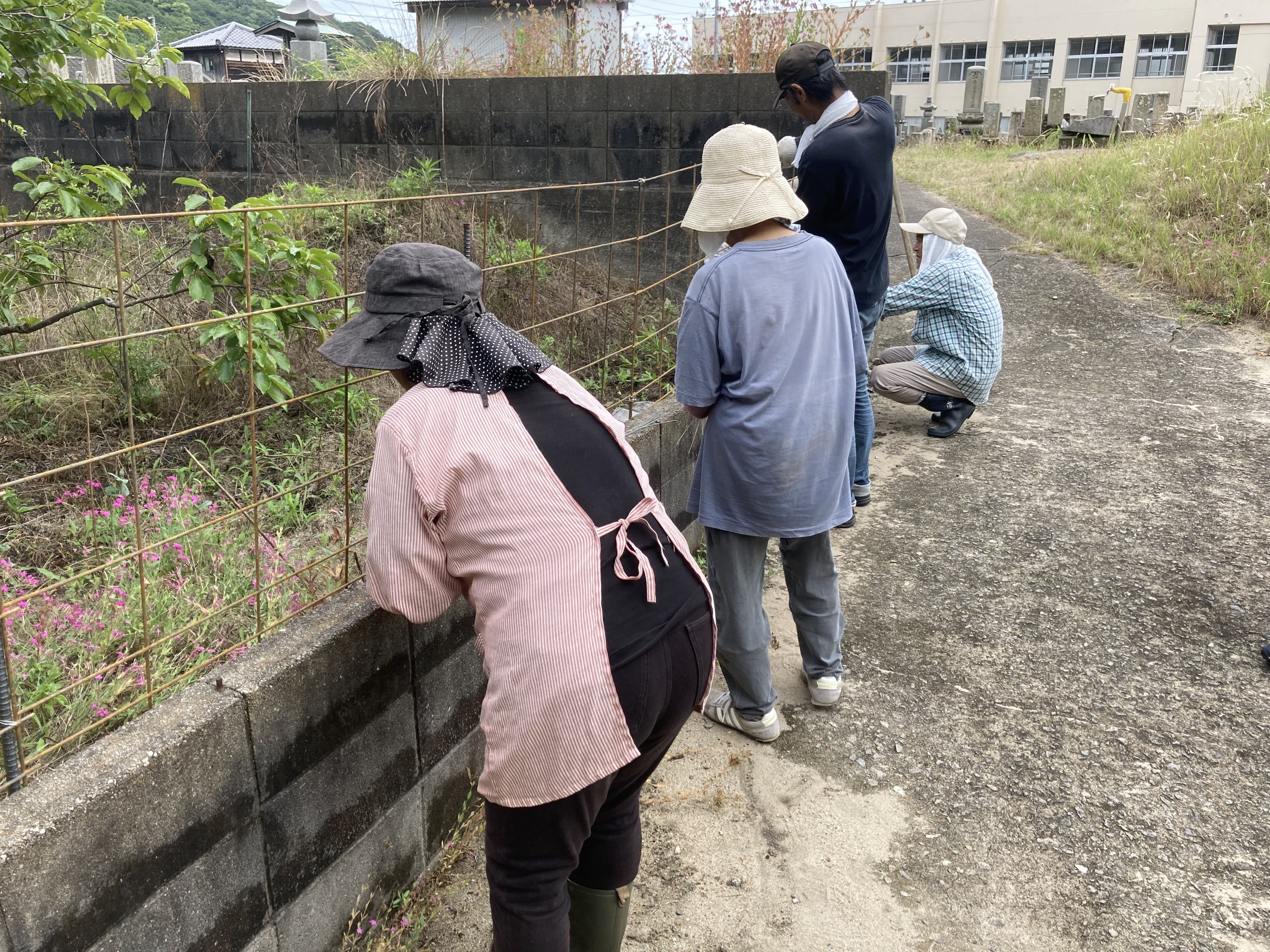 墓地にイノシシ対策で柵を設置しました！