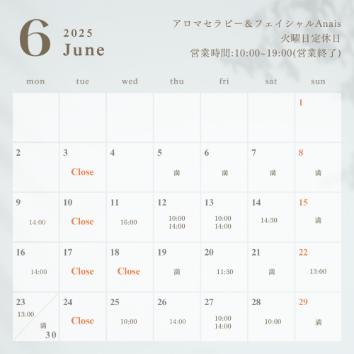アロマセラピー＆フェイシャルAnais 営業時間  1000-1900.png