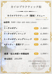 カイロプラクティック（整体）メニュー