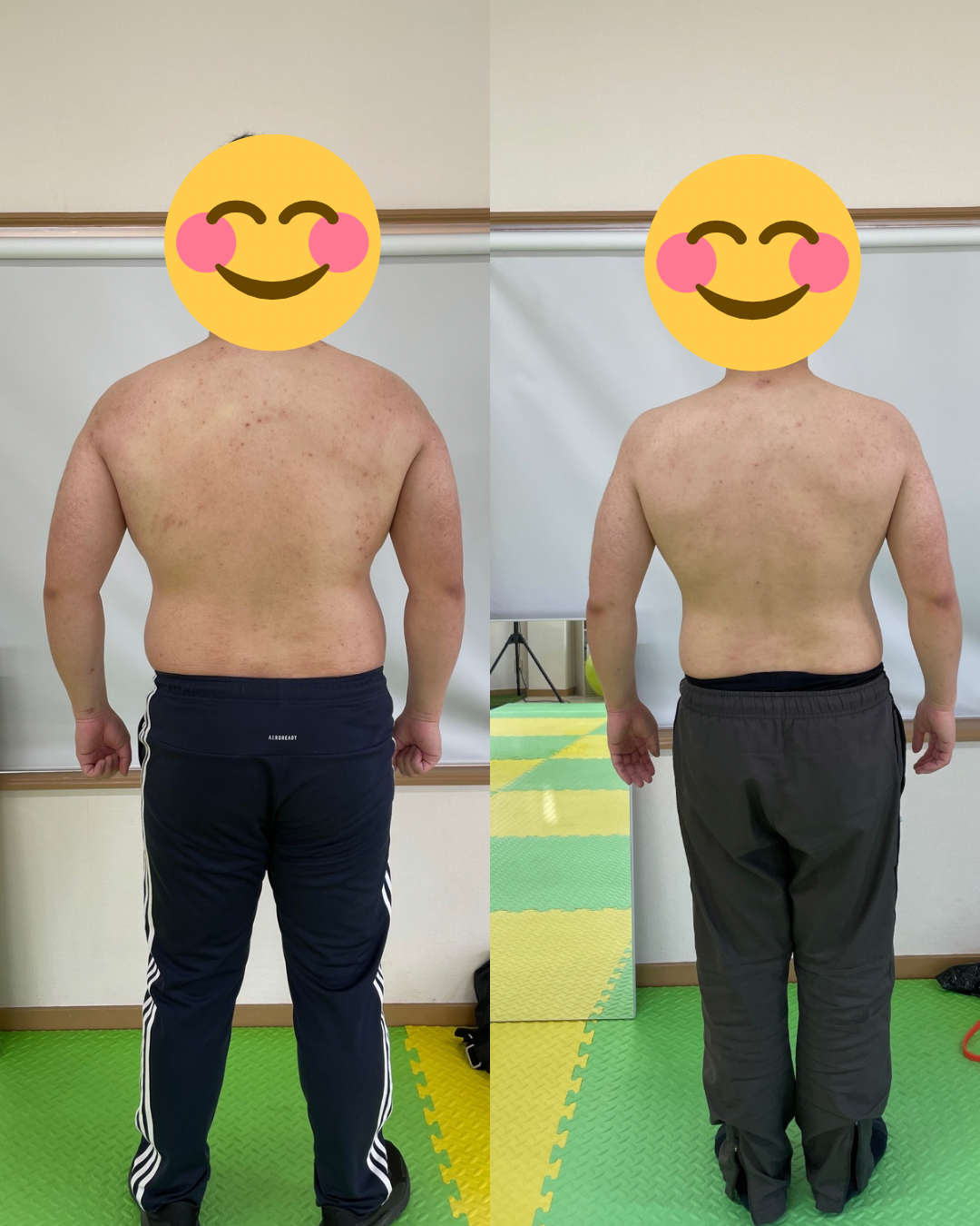 30代男性が10ヶ月で15kg減量した背面ビフォーアフター