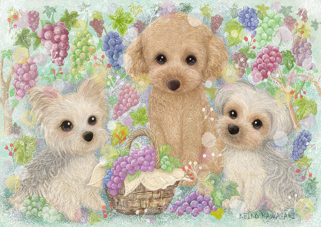 ヨーキーちゃんとトイプーちゃんとぶどう