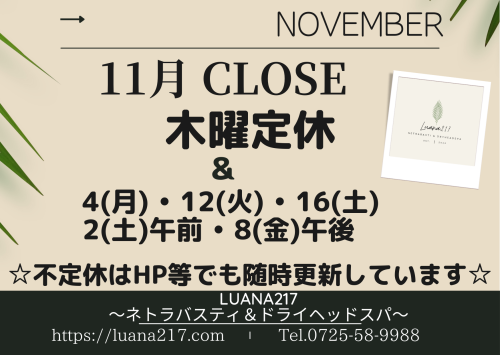 11月の休業日