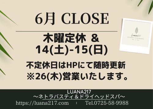 6月のサロン休業日