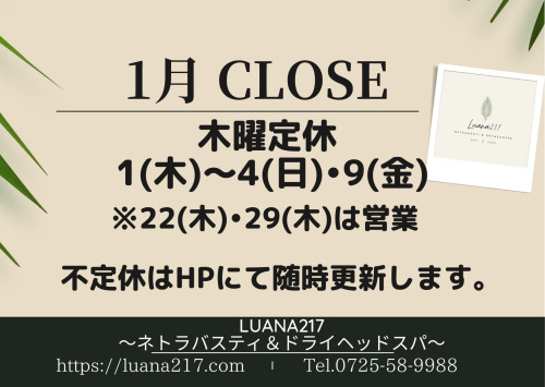 1月のサロン休業日