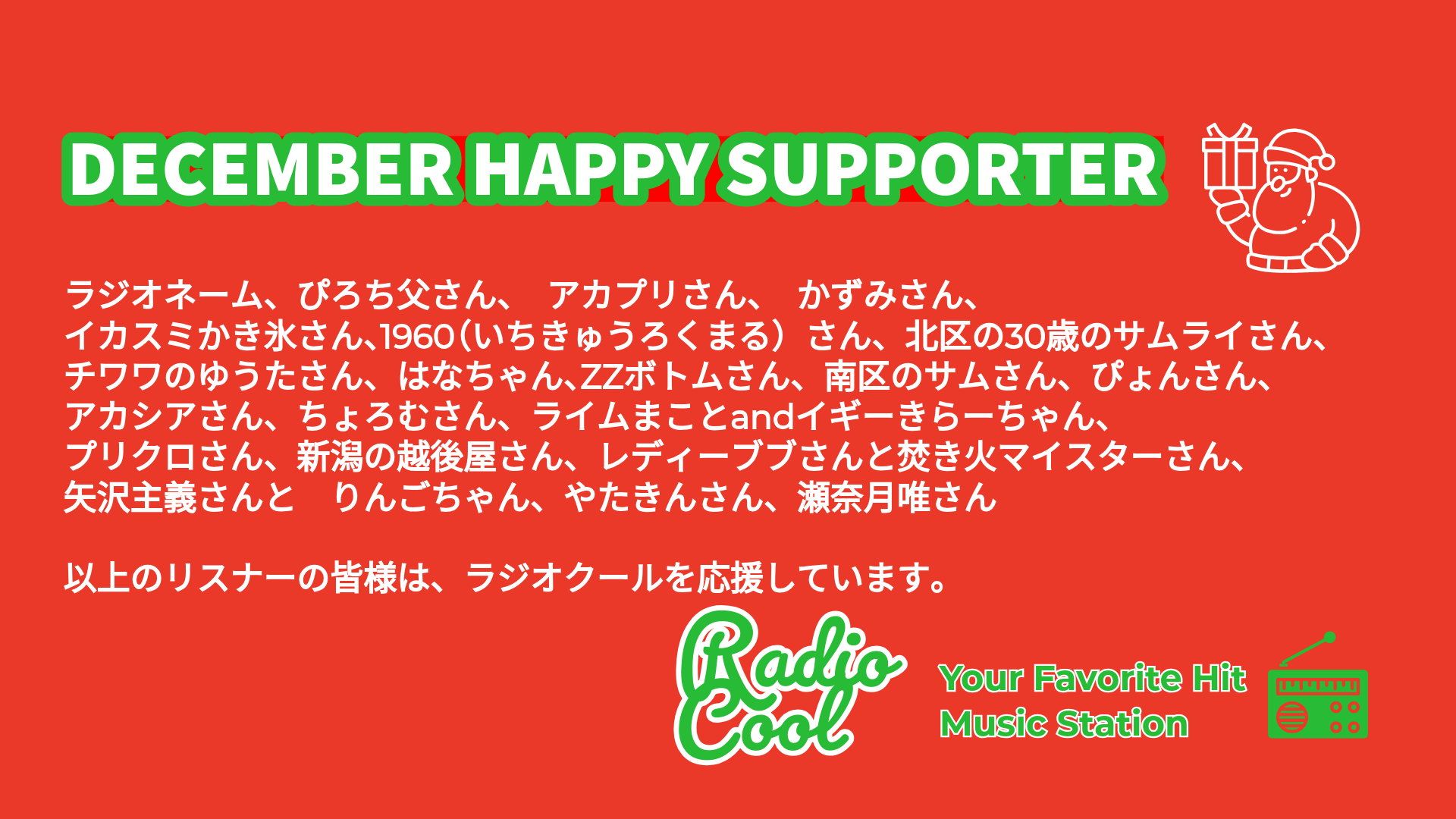12月度ハッピーサポーターの皆様　ありがとうございます！