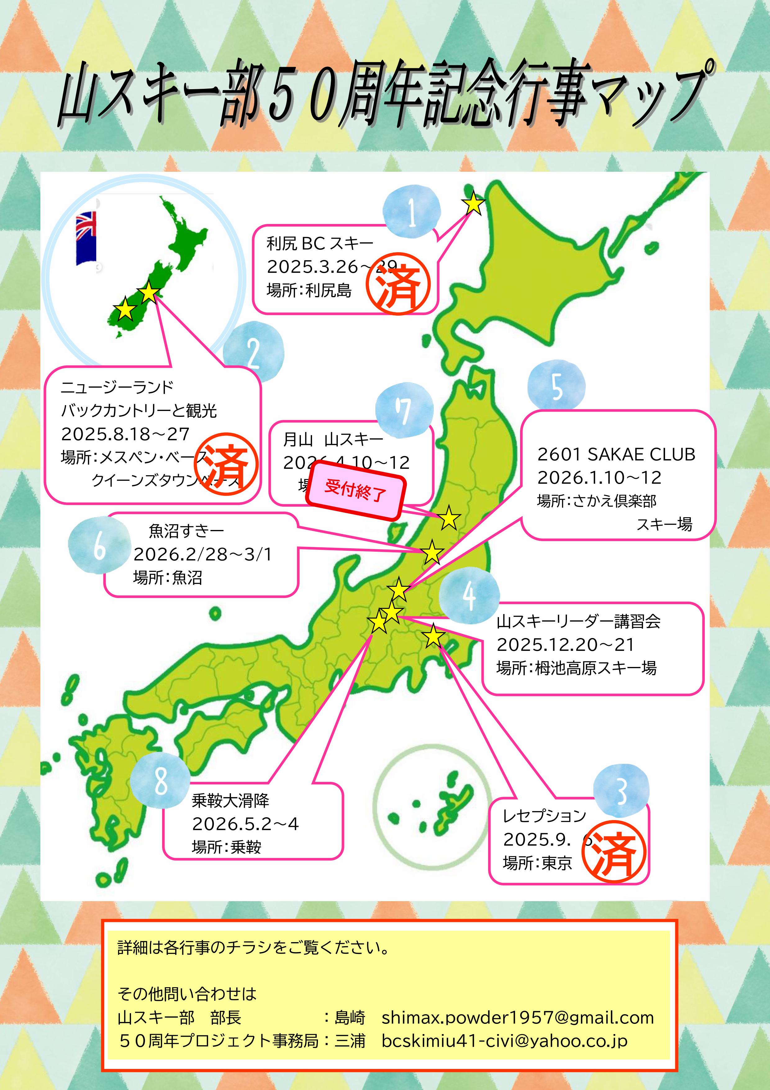 山スキー部50周年行事一覧表