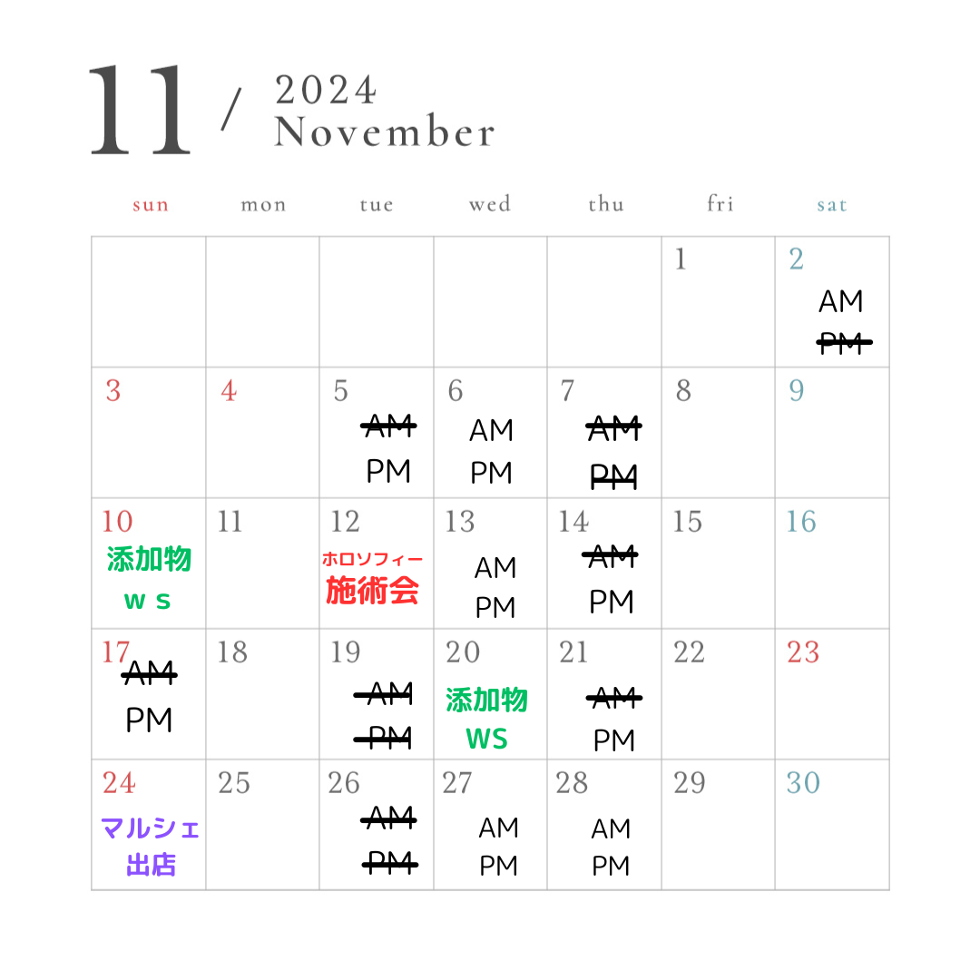 11月営業日とワークショップのお知らせ