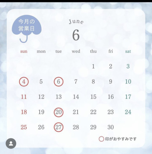 6月の営業日案内（Working day of June 2023）