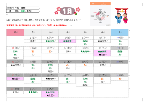 2026年吉方位カレンダー🗓️おまたせしました♪