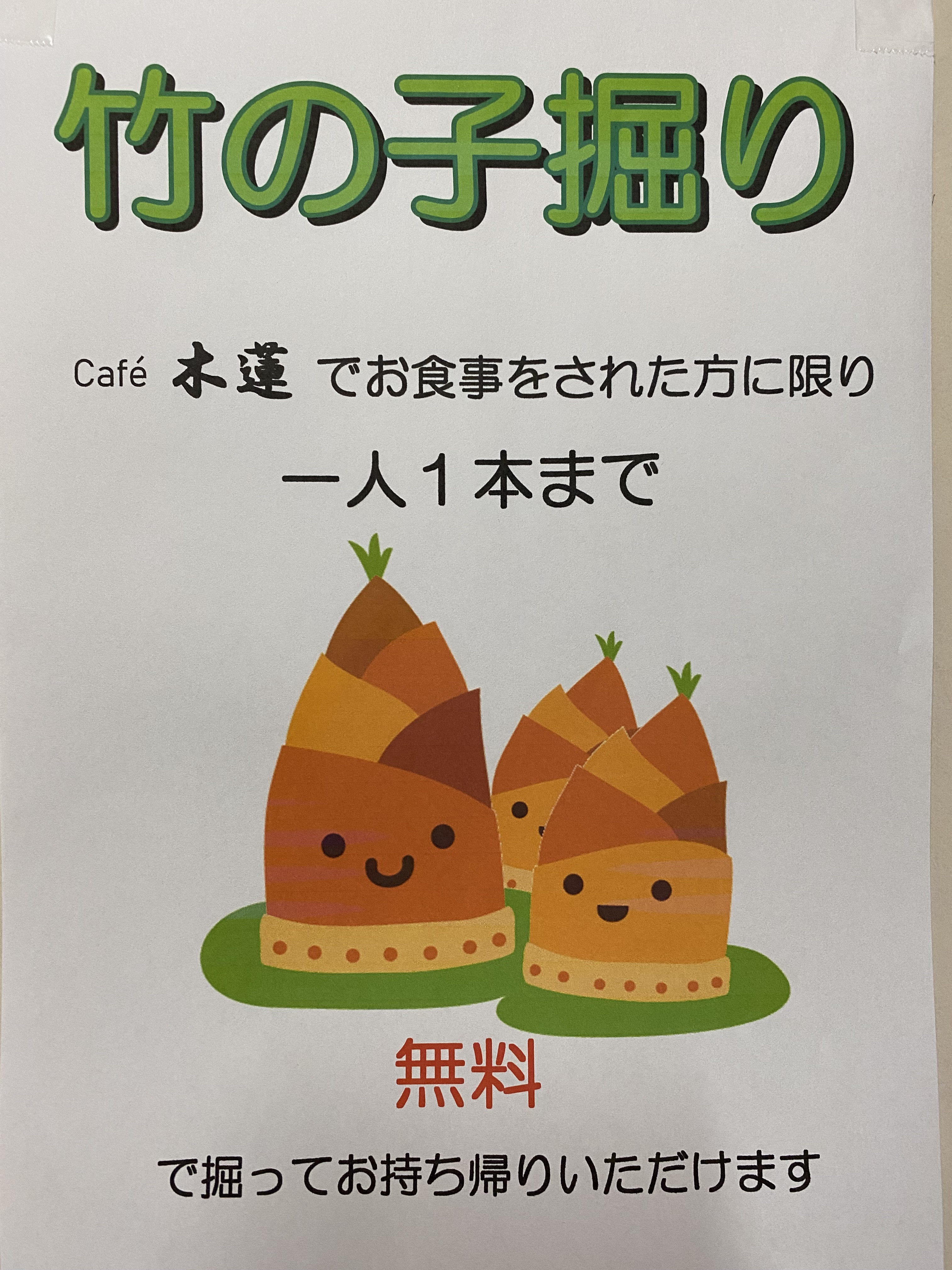 お食事された方限定で たけのこが掘れます