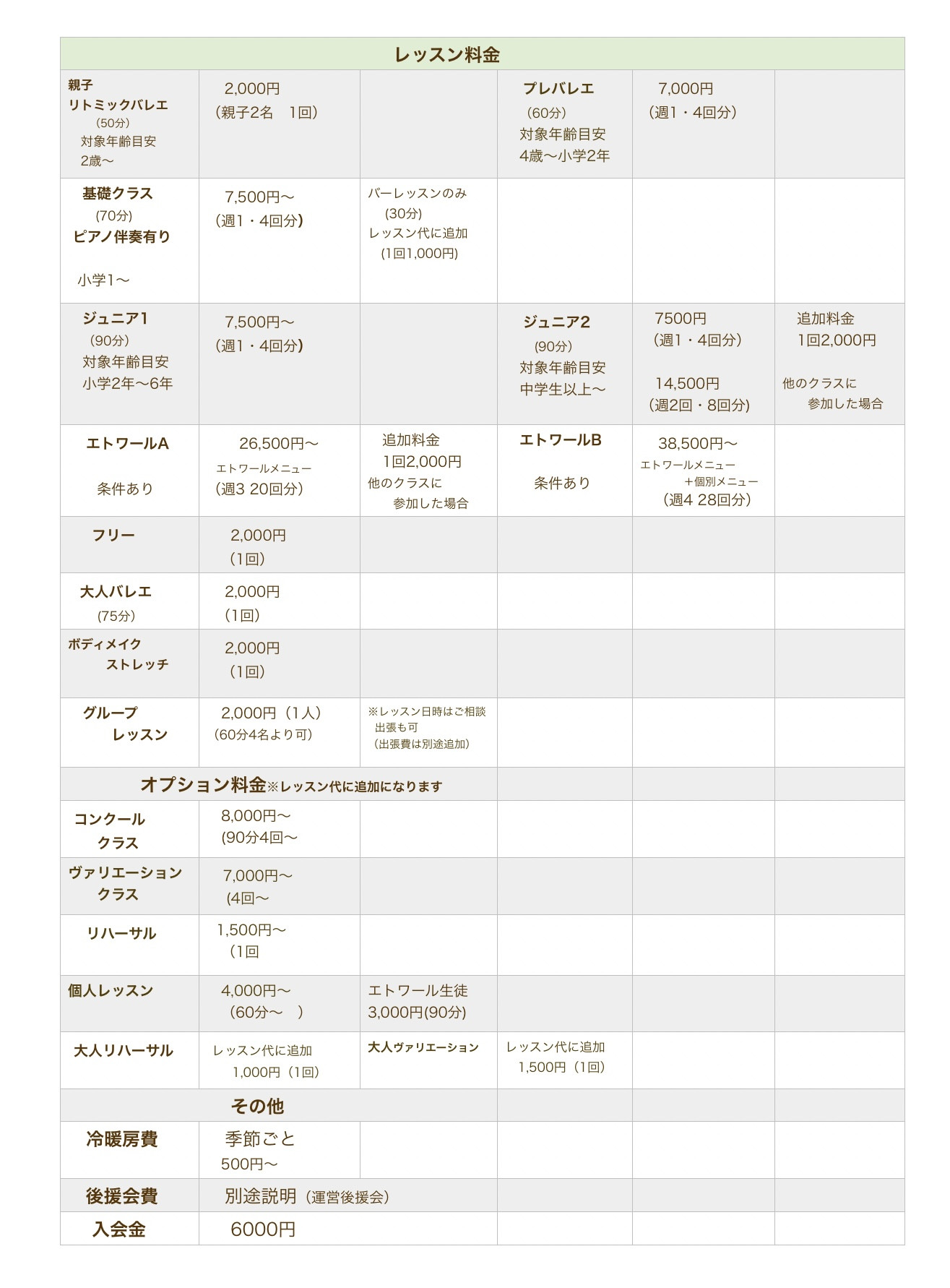 料金表