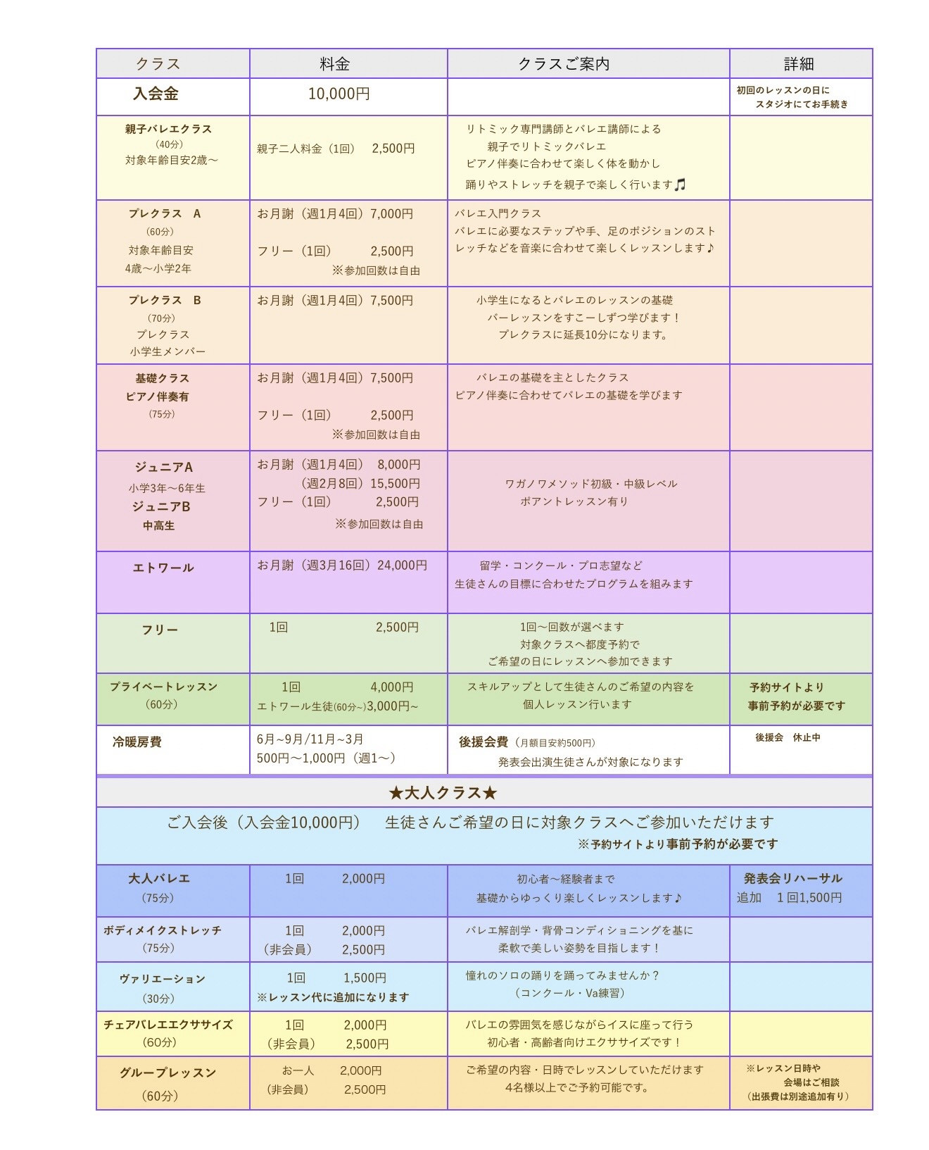 料金表