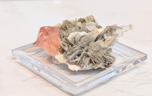 PINK FLUORITE on MICA with Aquamaline