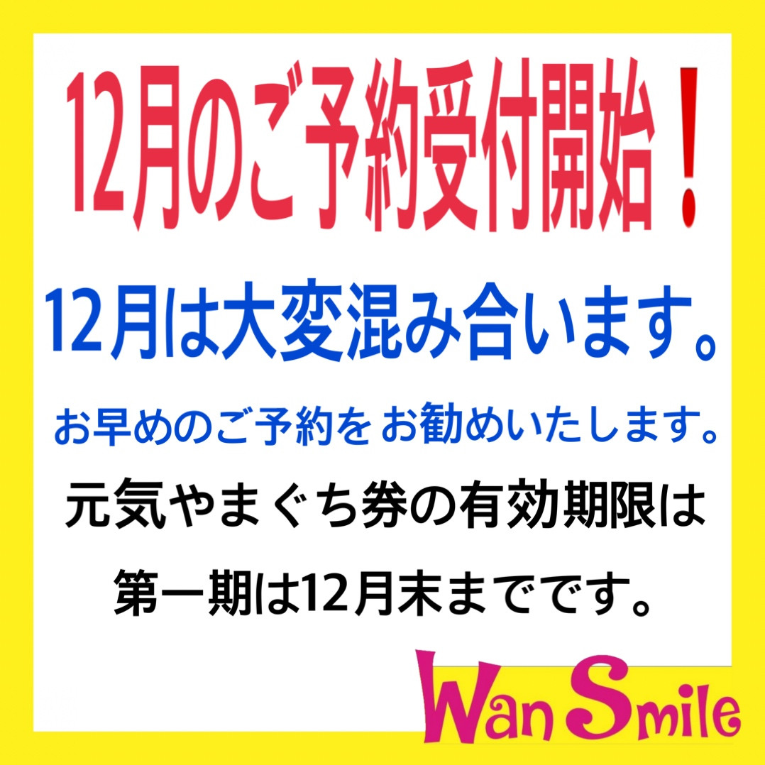 12月のご予約受付開始！ 長門市のトリミングサロンwan Smile〜ワンスマイル〜長門市・萩市・美祢市