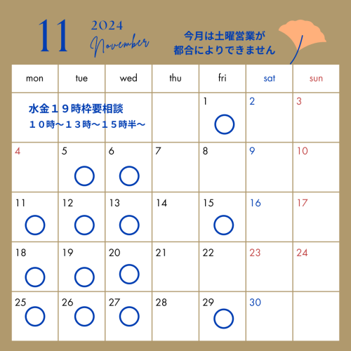 カーキ ブルー シンプル カレンダー 2024年11月 インスタグラム投稿.png