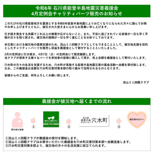 令和6年石川県能登半島地震災害義援金チャリティパーツ販売のお知らせ ４
