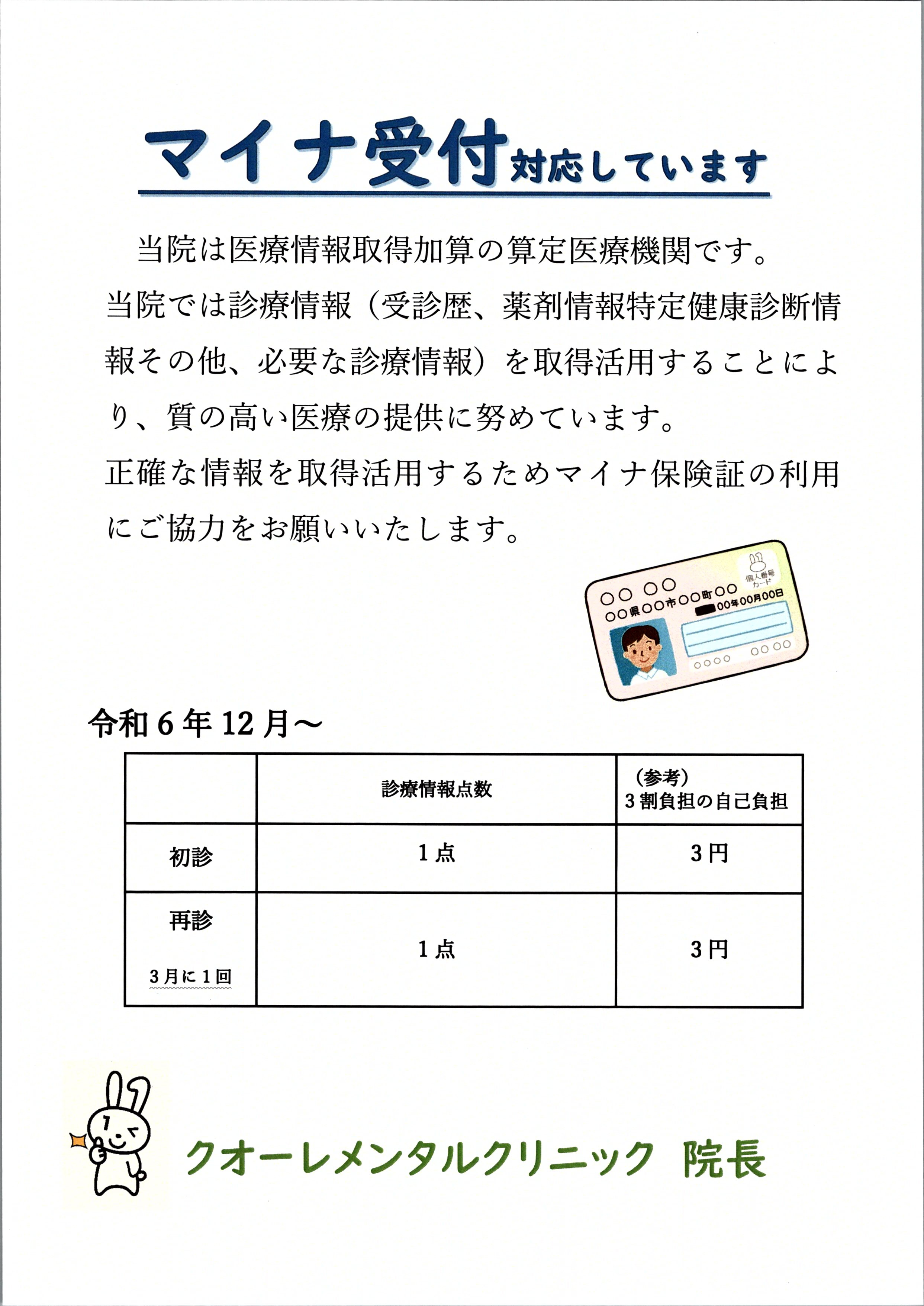  令和6年12月からの医療情報取得加算についてのお知らせ