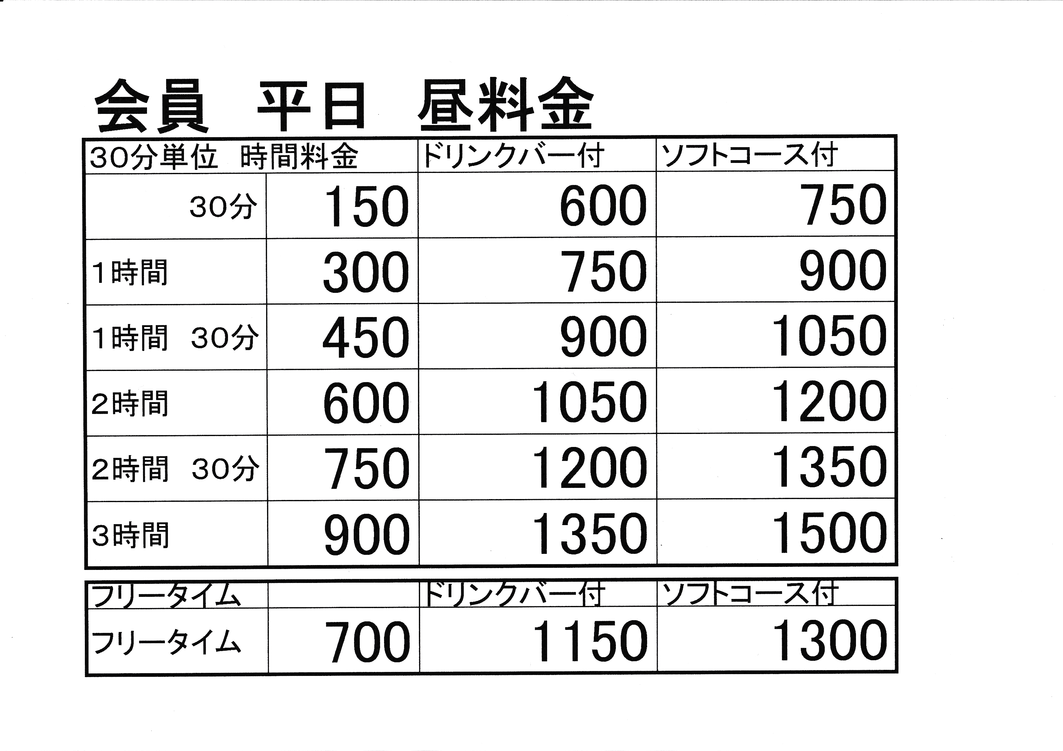 会員　平日　昼料金